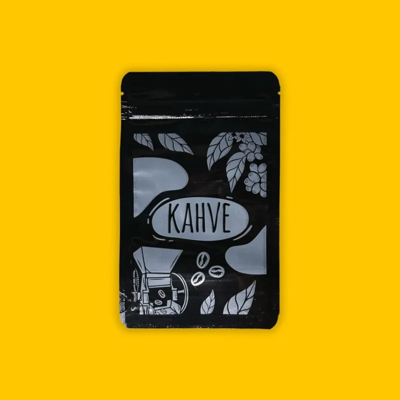 Kahve Baskılı Mat Siyah Alüminyum Doypack 11x18,5 100 gram