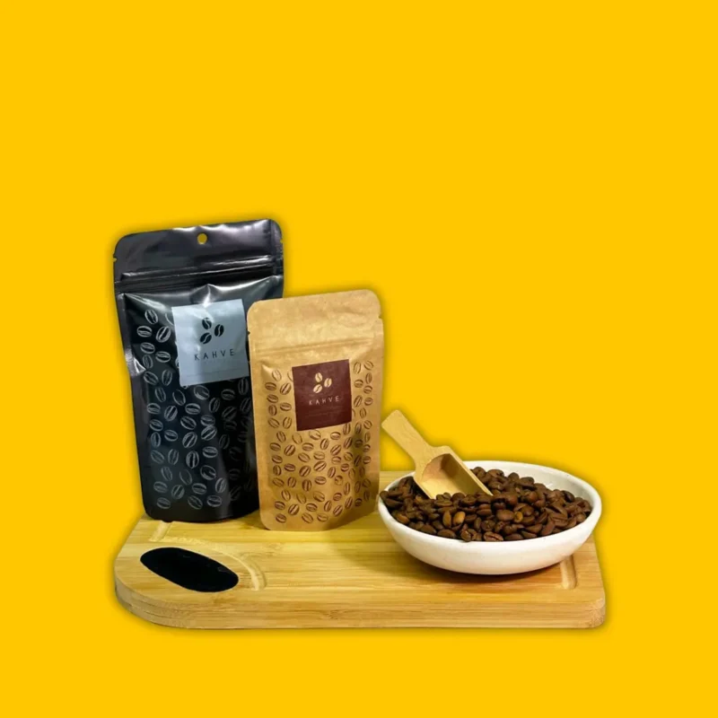 Kahve Baskılı Mat Siyah Alüminyum Doypack 11x18,5 100 gram - Görsel 2